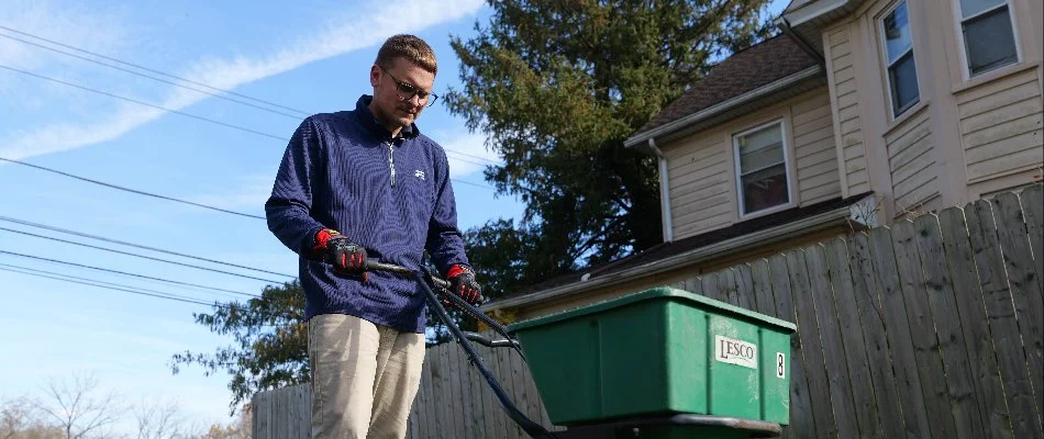 Landscape professional using LESCO spreader in the yard in Doylestown, PA. test
